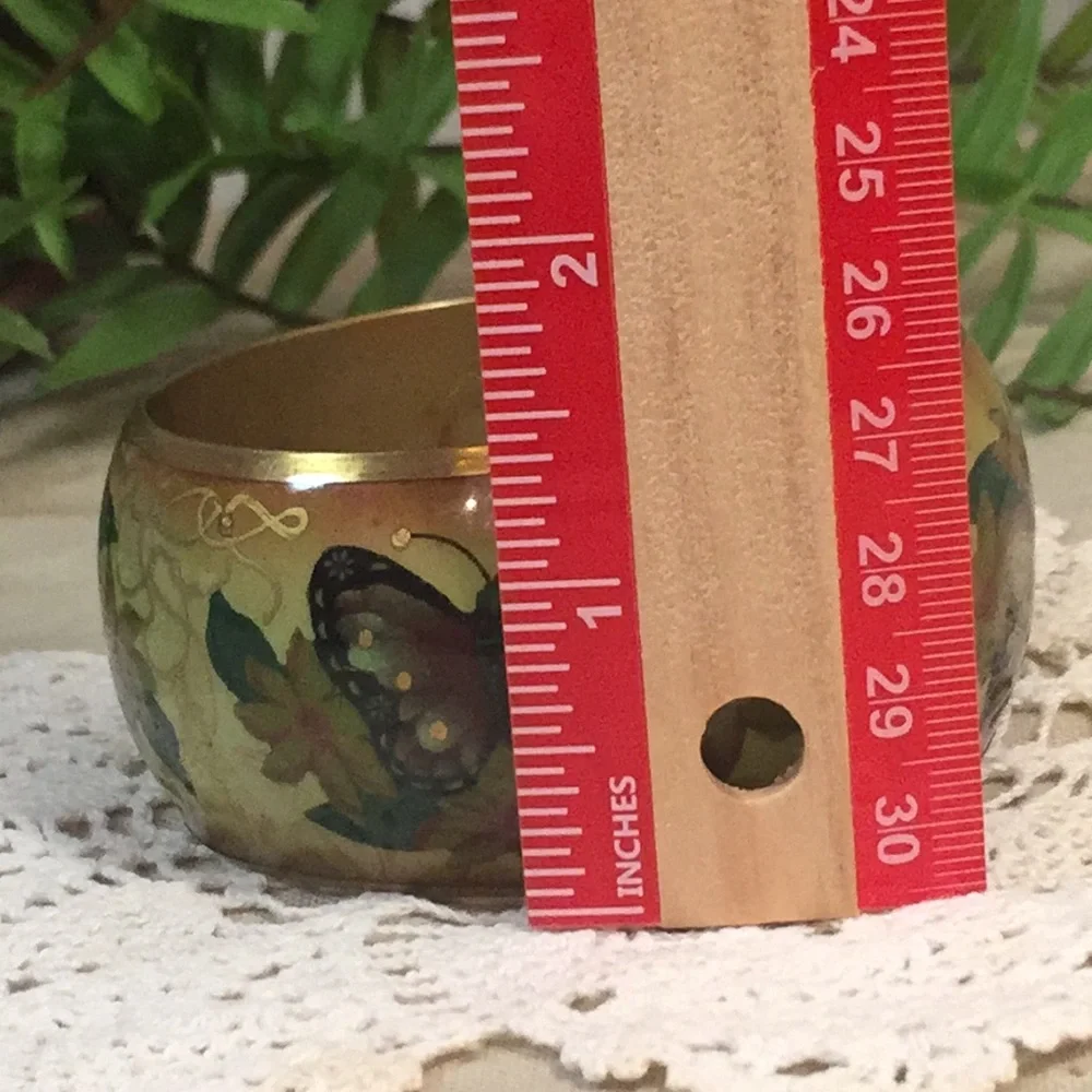 Vintage Floral And Butterfly Enameled Brass Bracelet - Picture 13 of 13